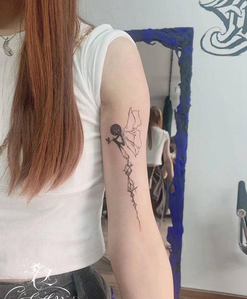 抽象意识线条纹身图片_手臂几何纹身图案