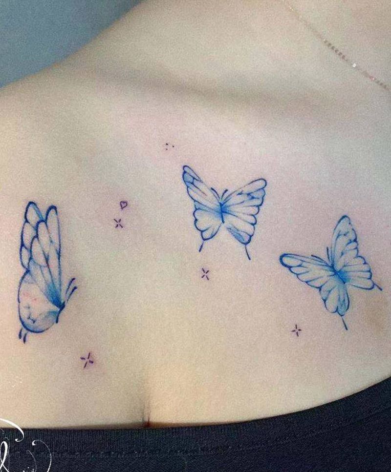 蝴蝶纹身图片_颈部水彩几何蝴蝶纹身图案