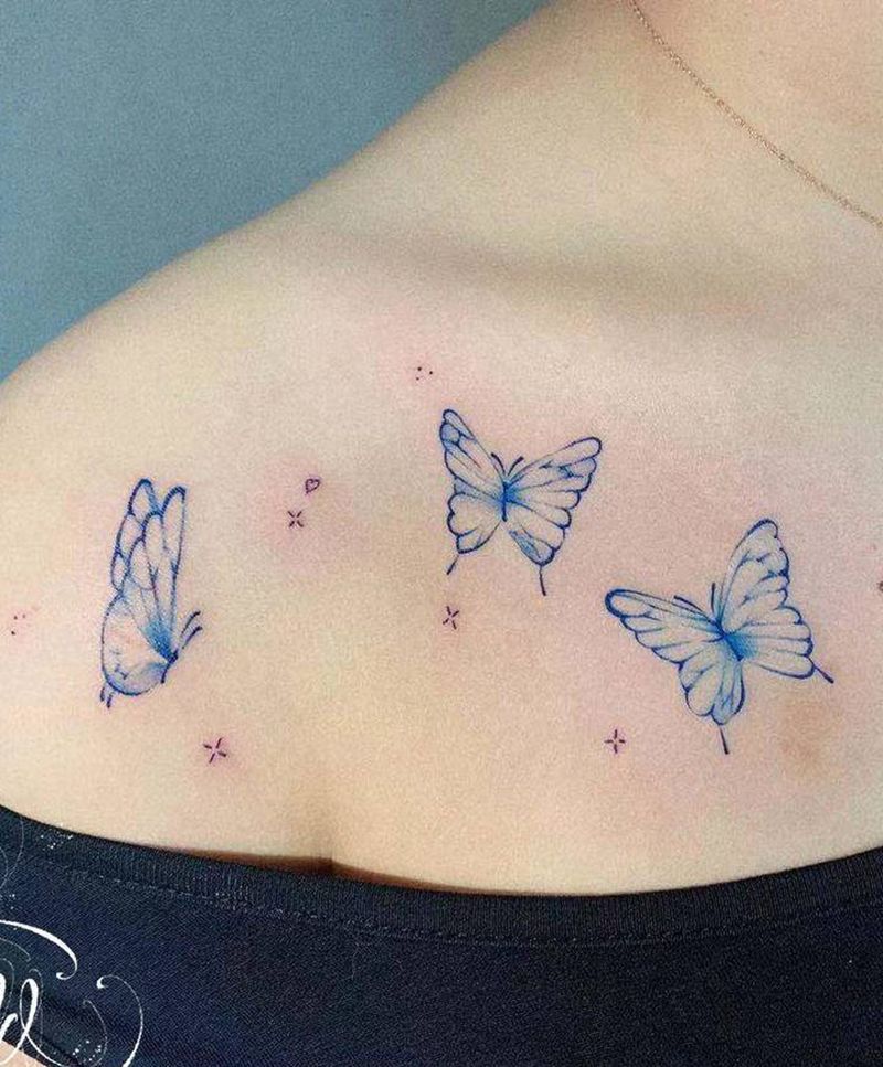 蝴蝶纹身图片_颈部水彩纹身图案