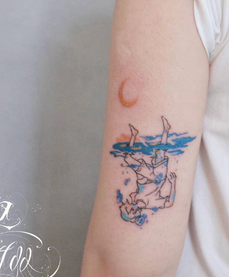 倒影纹身纹身图片_腿部纹身图案