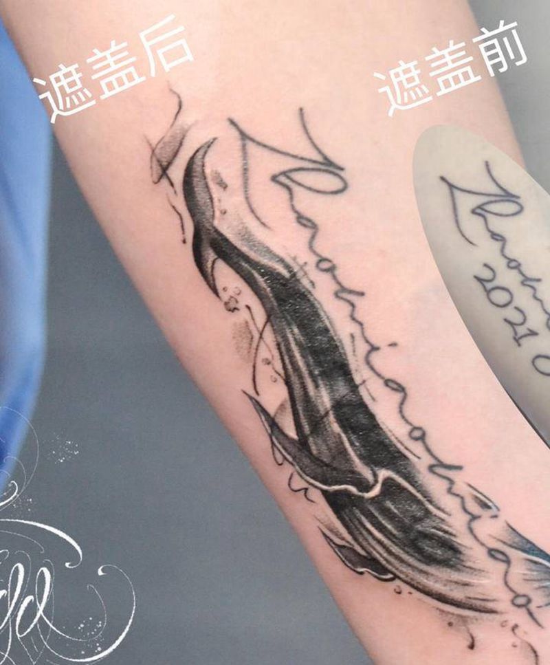 鲸鱼纹身图片_手臂水墨纹身图案