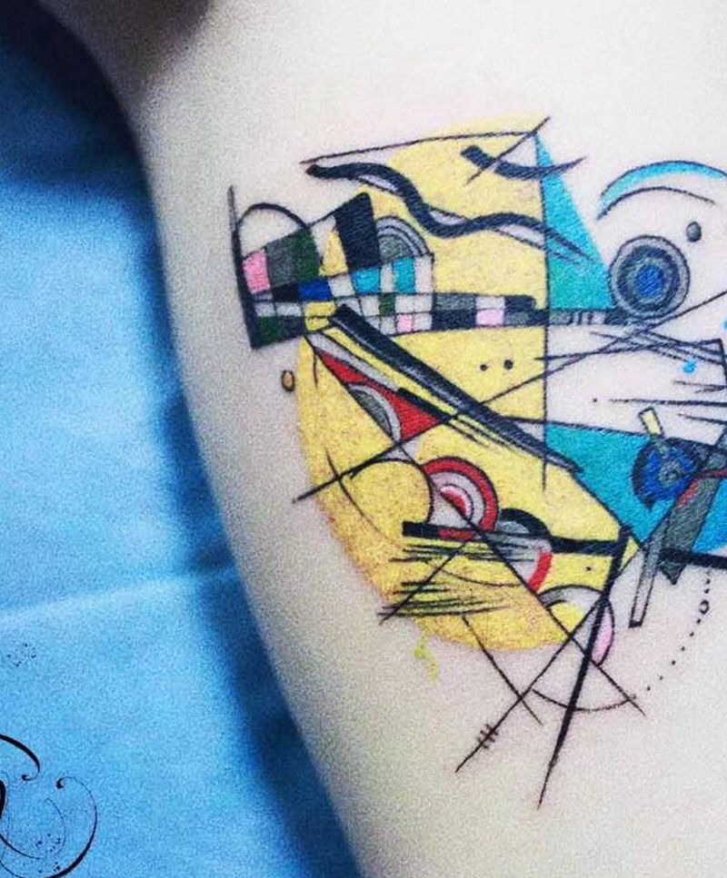 康定斯基纹身图片_手臂几何水彩纹身图案