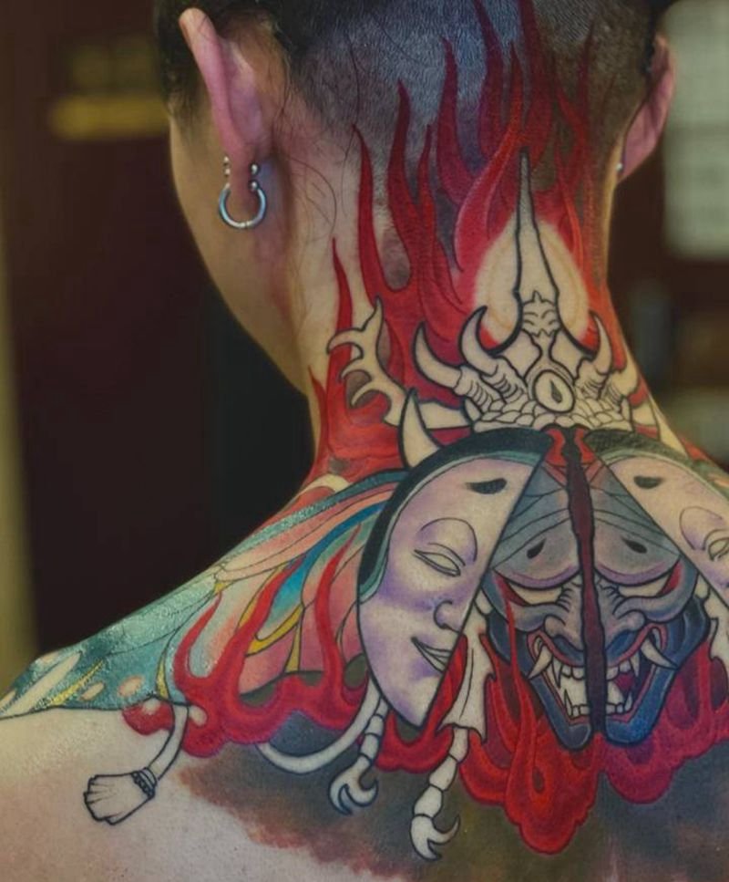 一刺_艺聪纹身图片_颈部纹身图案