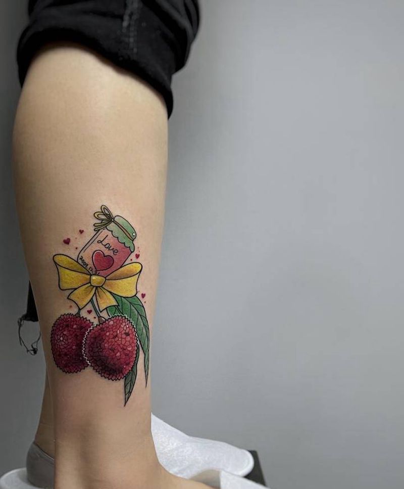 荔枝纹身图片_腿部脚部New School新传统水果荔枝童趣纹身图案