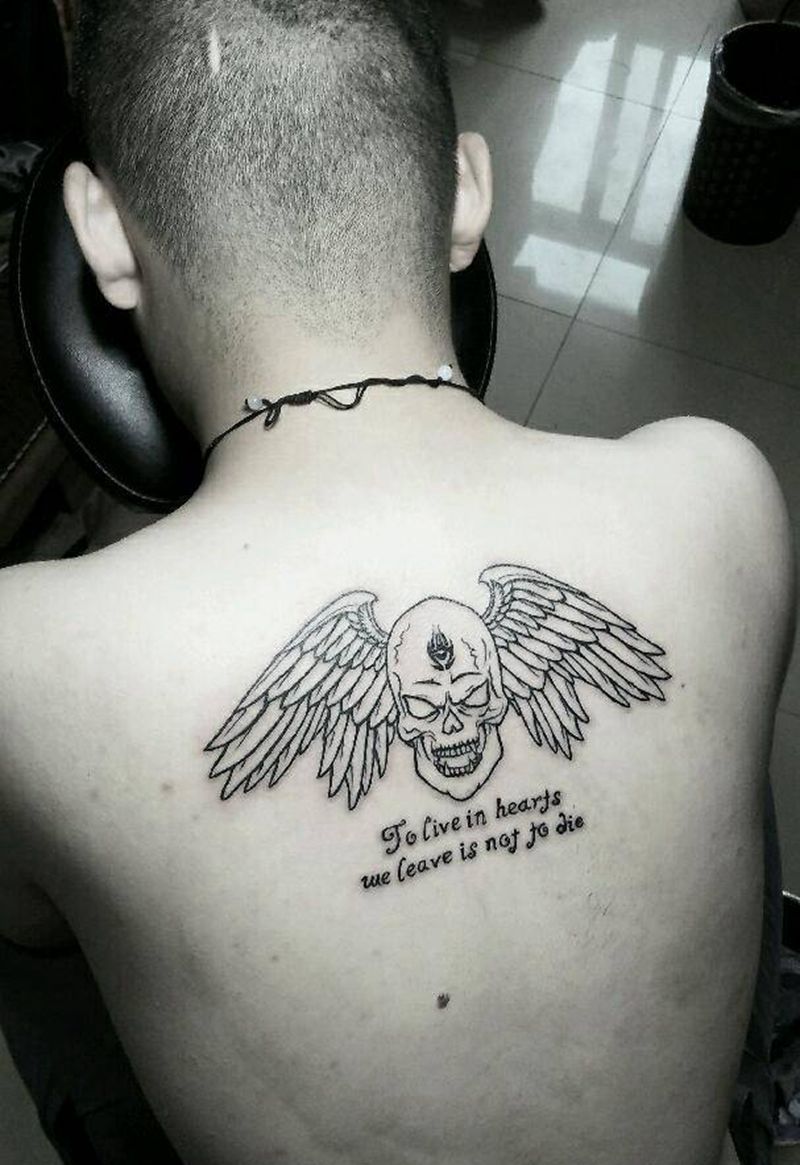 骷髅翅膀纹身图片_背部欧美翅膀翅膀骷髅纹身图案