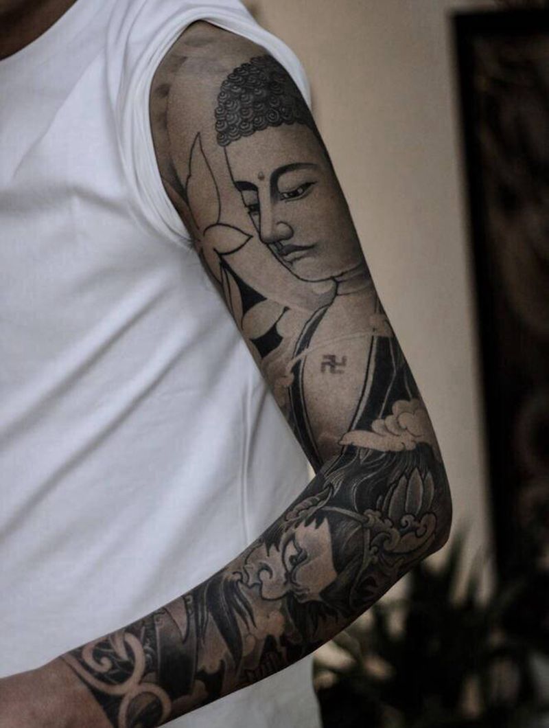 花臂佛纹身图片_新传统纹身图案