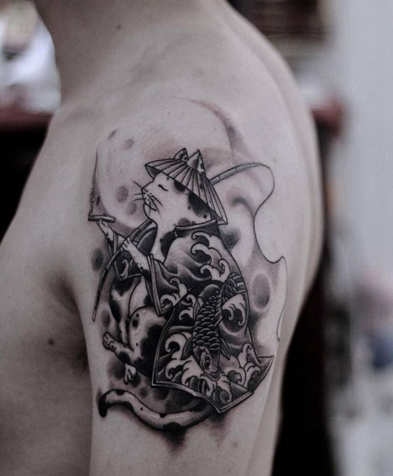 社会猫纹身图片_新传统纹身图案