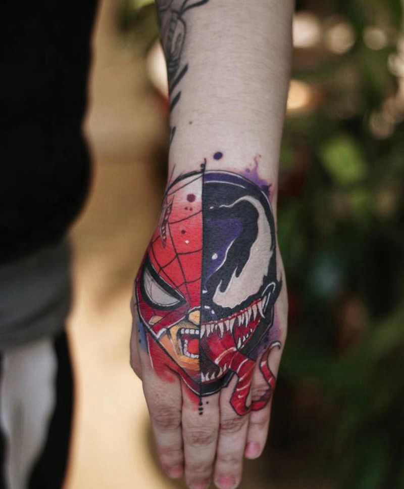 蜘蛛侠和毒液纹身图片_水彩New School赐墨纹身纹身图案