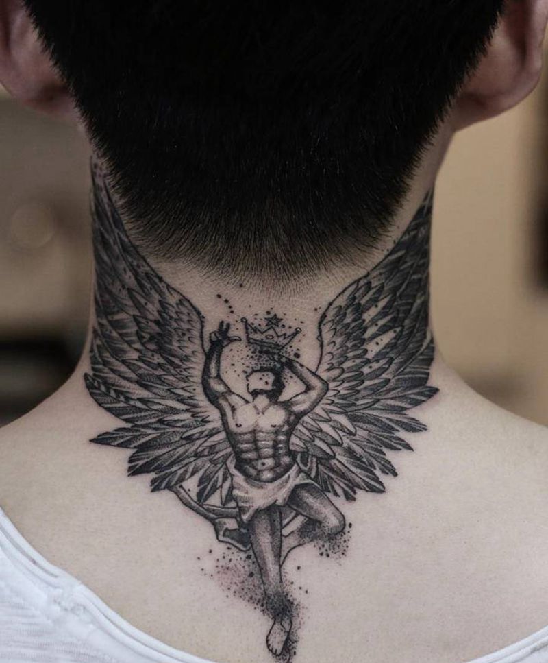 重生纹身图片_颈部点刺几何纹身图案