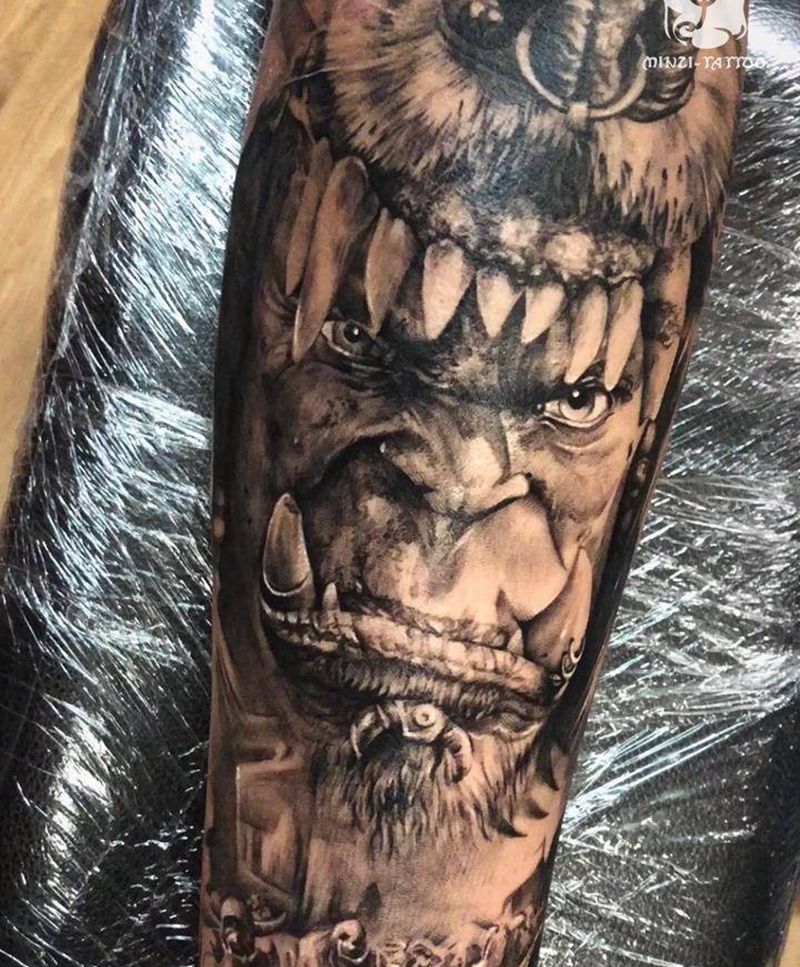 魔兽主题花臂纹身图片_手臂欧美写实纹身图案