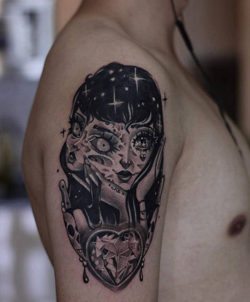 鬼娃纹身图片_手臂欧美写实赐墨纹身纹身图案