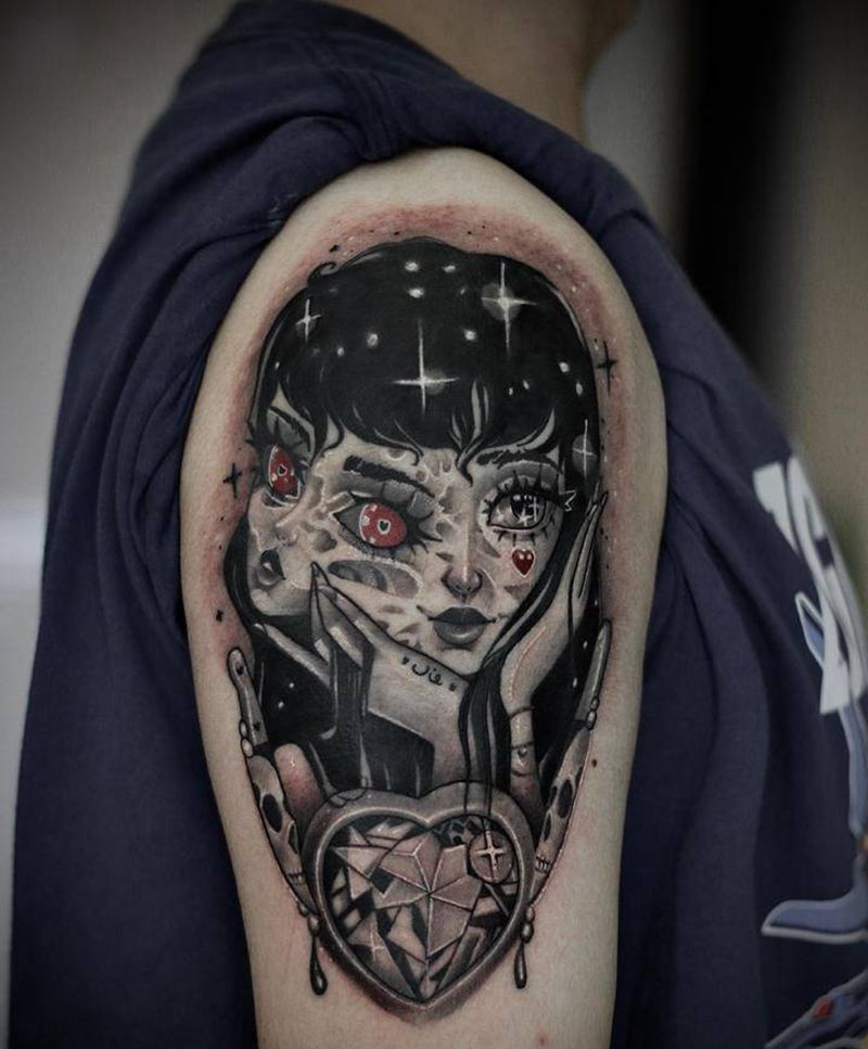 富江纹身纹身图片_肩部欧美写实富江纹身纹身图案