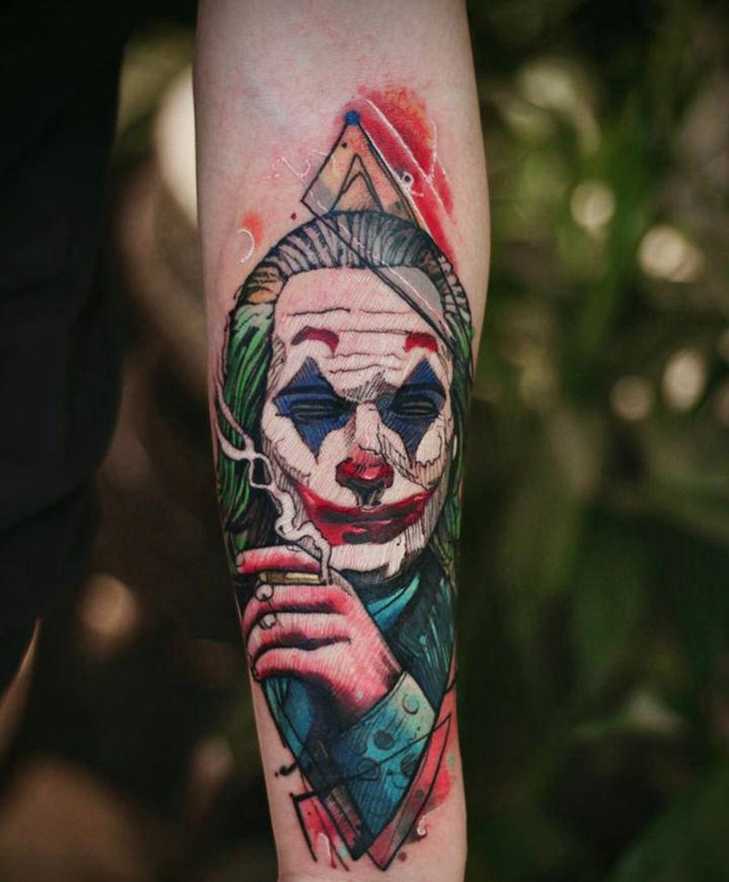 水彩小丑纹身图片_水彩水墨小丑纹身纹身图案