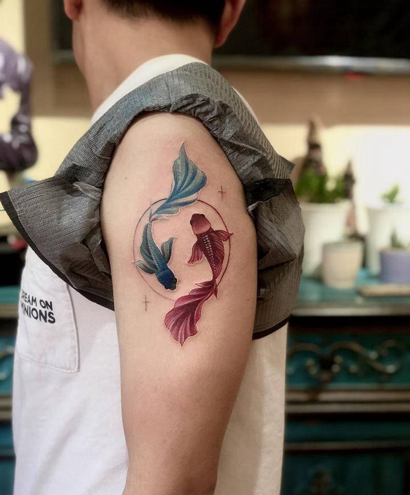 八卦金鱼纹身图片_手臂纹身图案