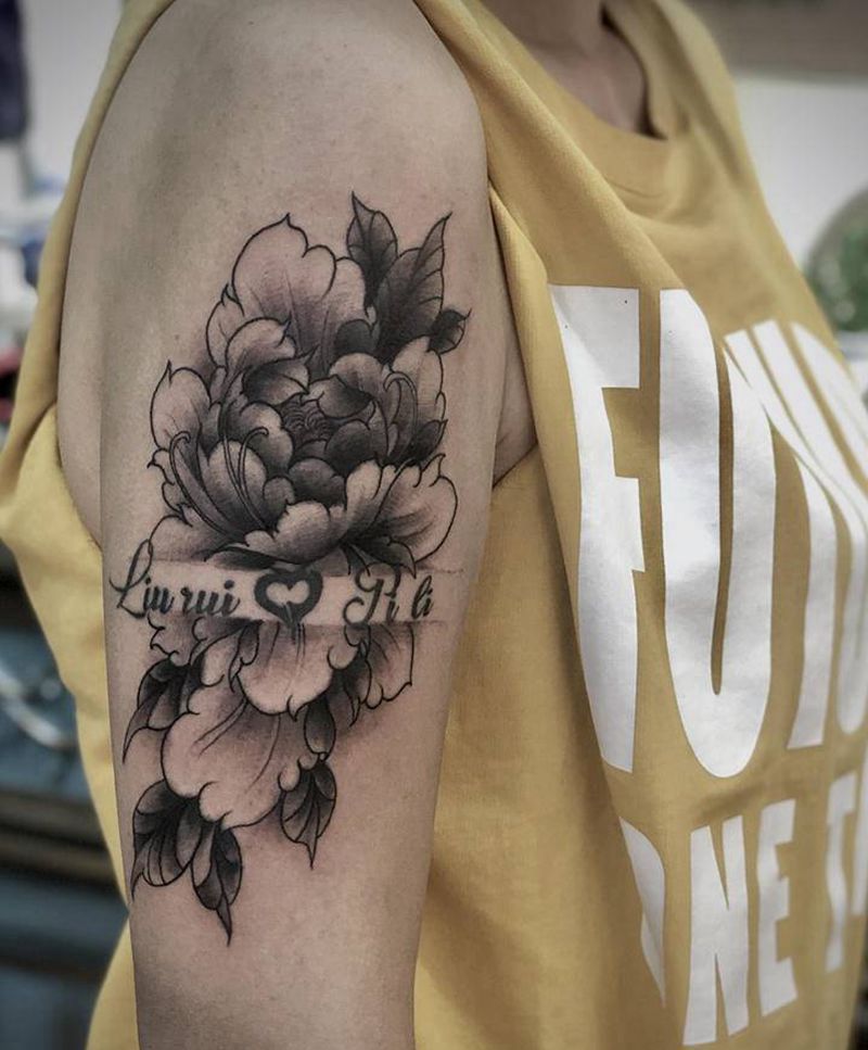 牡丹纹身图片_手臂新传统纹身图案