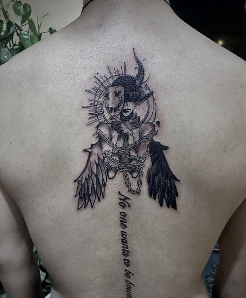 天使纹身图片_背部欧美写实纹身图案