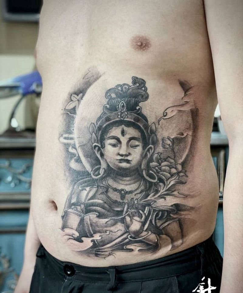 菩萨纹身图片_腰部新传统纹身图案