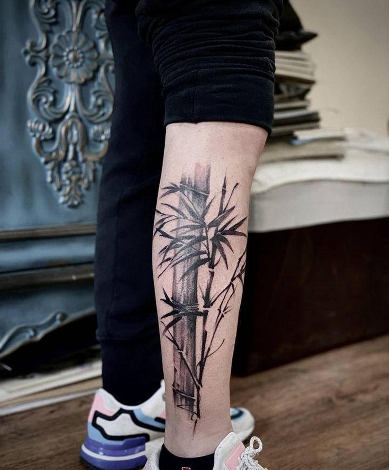 竹子纹身图片_腿部纹身图案