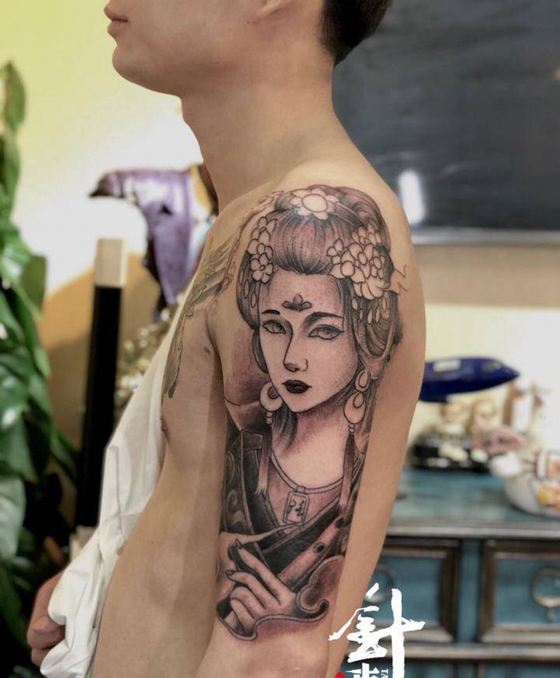 艺妓纹身图片_手臂新传统纹身图案
