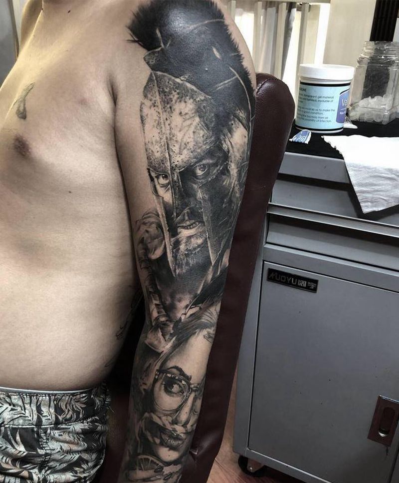 斯巴达。。纹身图片_手臂欧美写实纹身图案