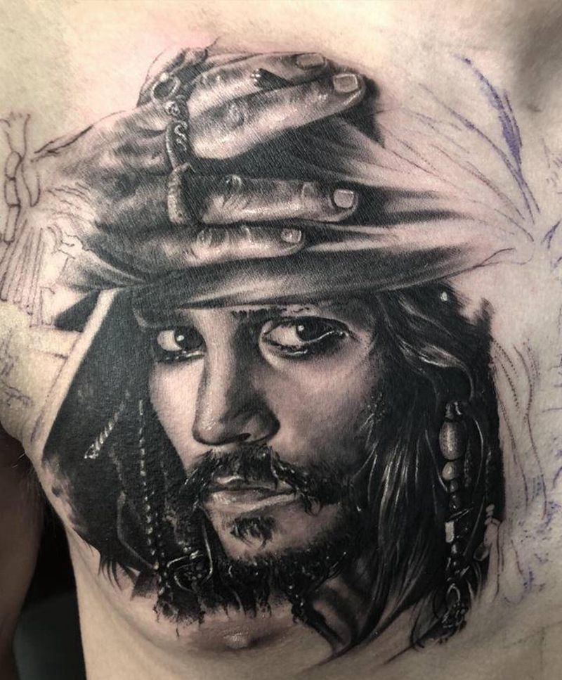 杰克纹身图片_胸部欧美写实纹身图案