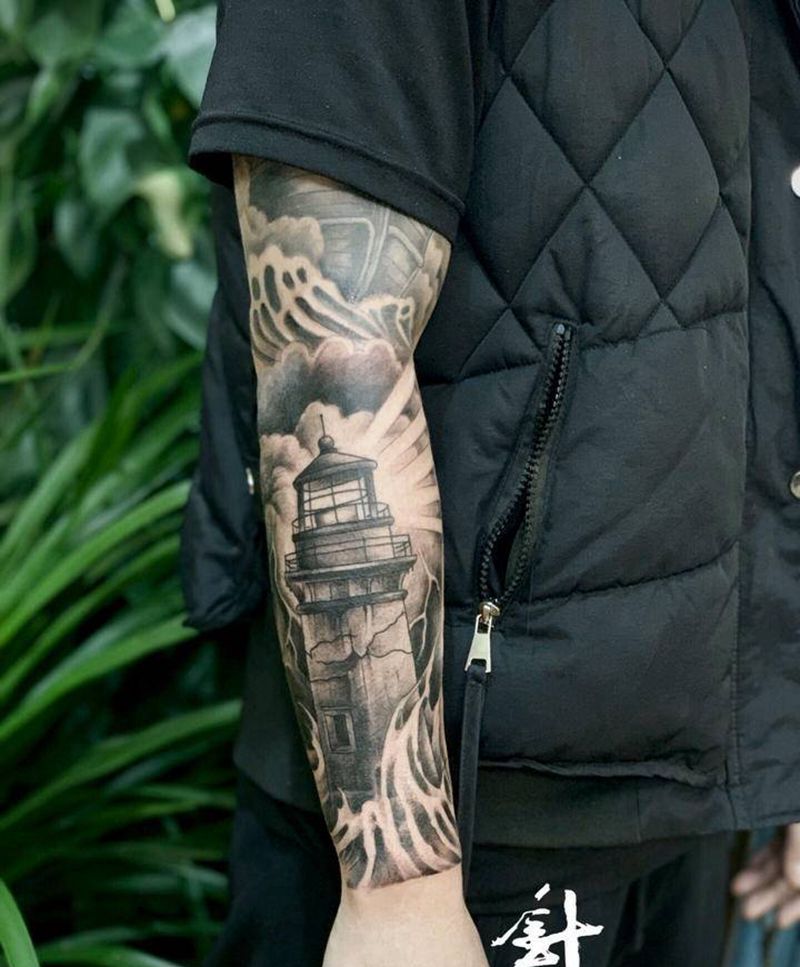 灯塔纹身图片_手臂纹身图案