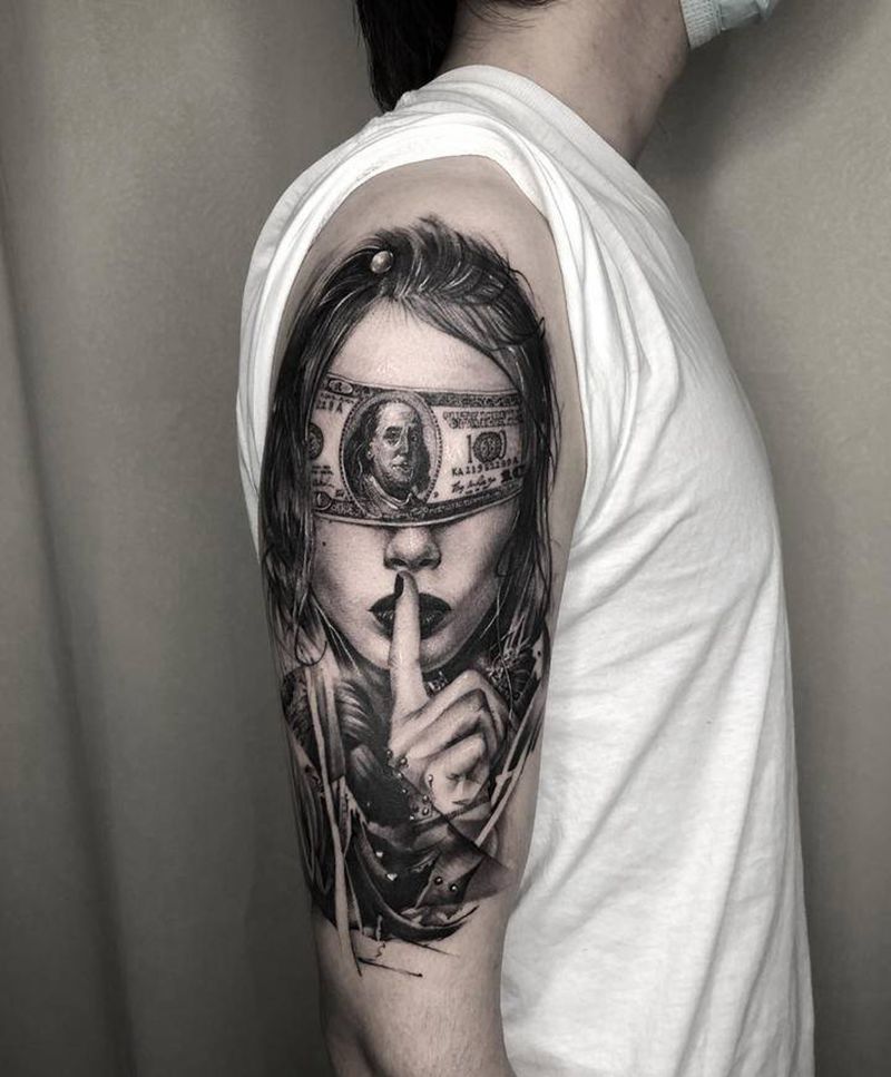 扭曲的价值观纹身图片_手臂欧美写实人物，肖像纹身图案