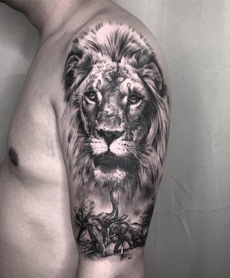 丛林之王纹身图片_手臂欧美写实狮子动物纹身图案