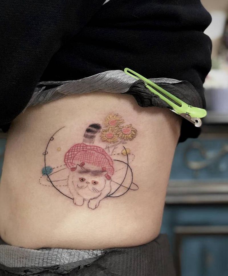 猫纹身图片_腰部纹身图案