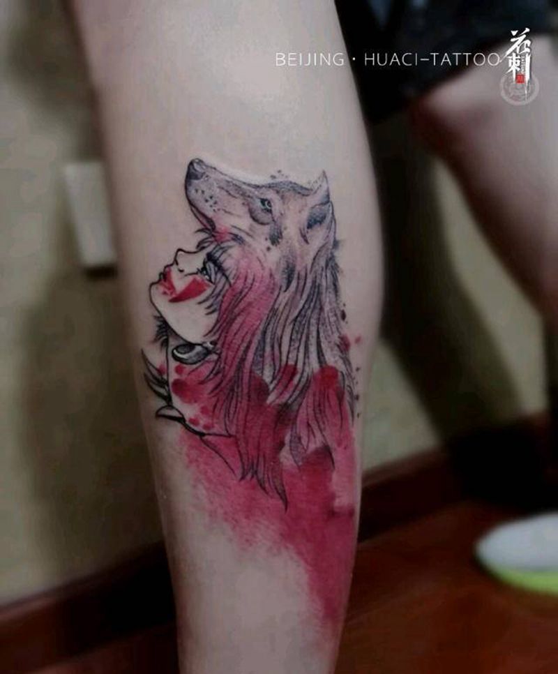 水彩泼墨狼女纹身图片_水彩水墨纹身图案
