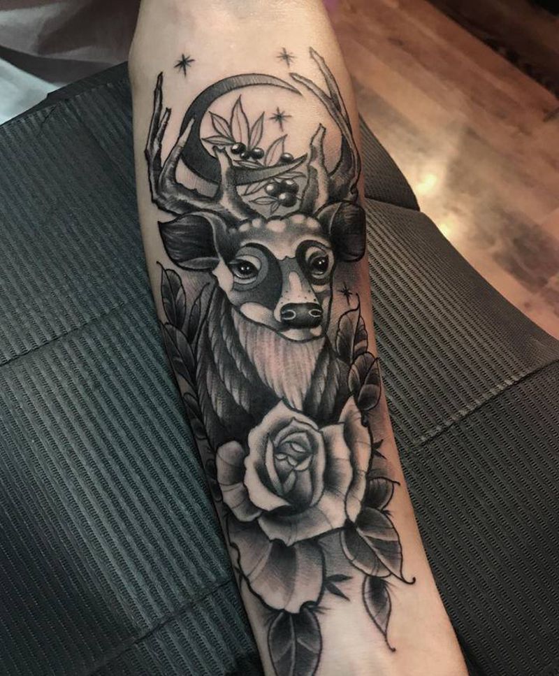 鹿纹身图片_New School纹身图案