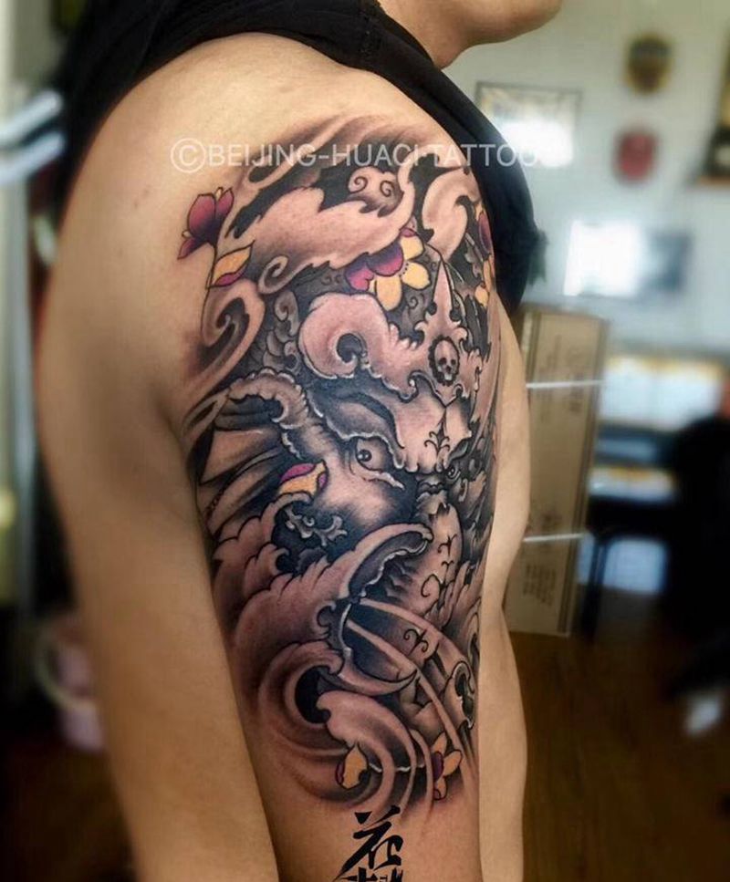 象神纹身图片_手臂老传统图腾纹身图案