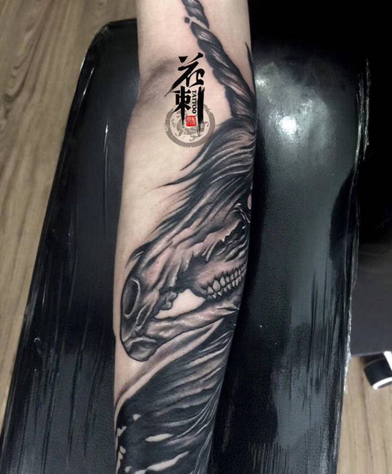 独角兽纹身图片_图腾暗黑纹身图案