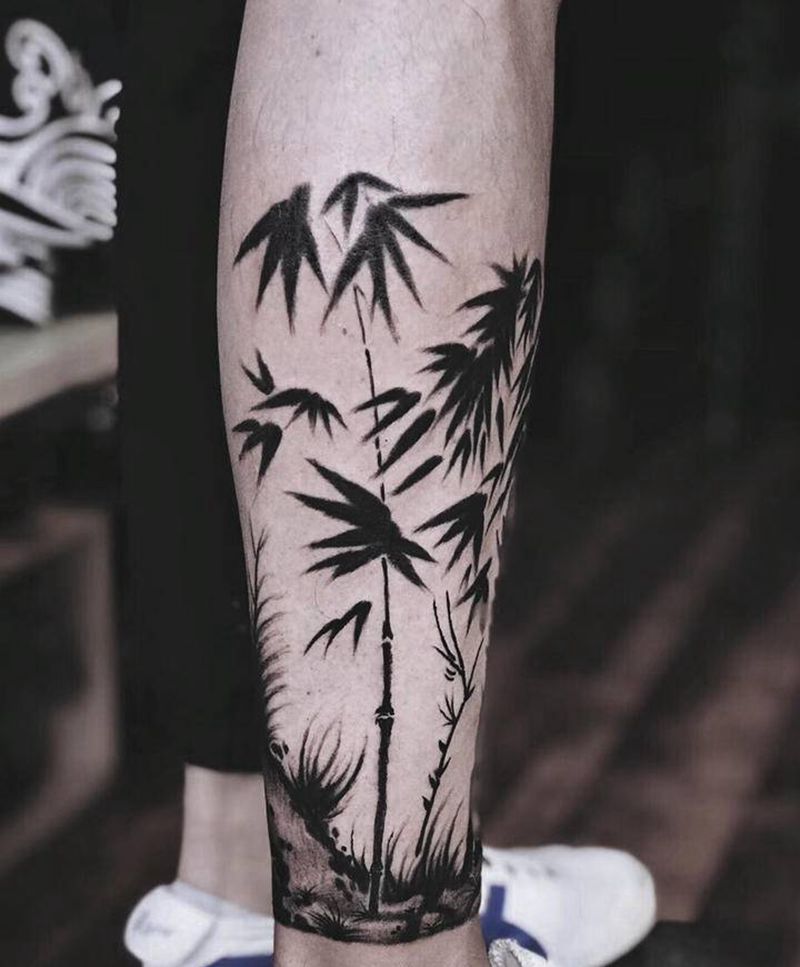 竹纹身图片_水墨纹身图案