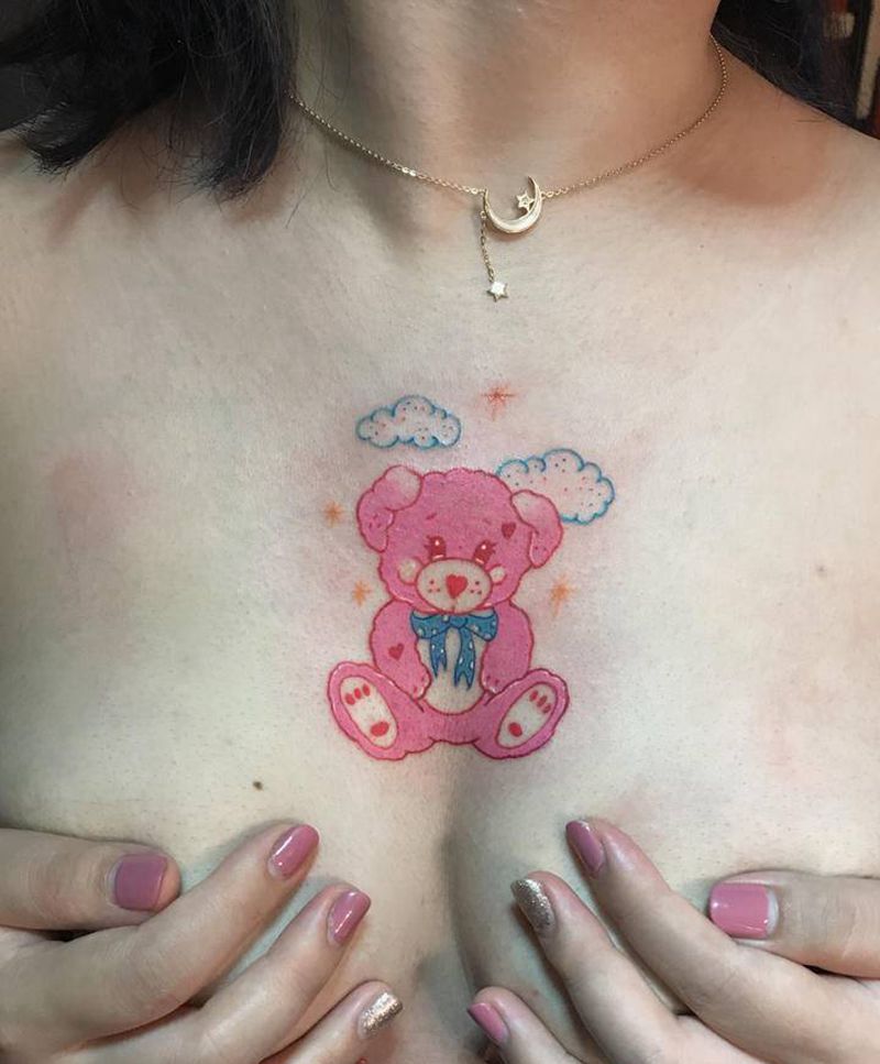 粉嫩小熊纹身图片_小清新纹身图案