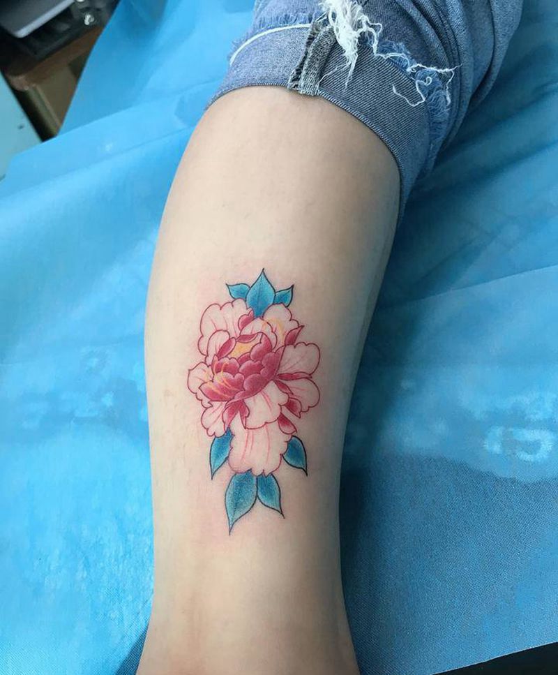 牡丹纹身纹身图片_腿部New School纹身图案