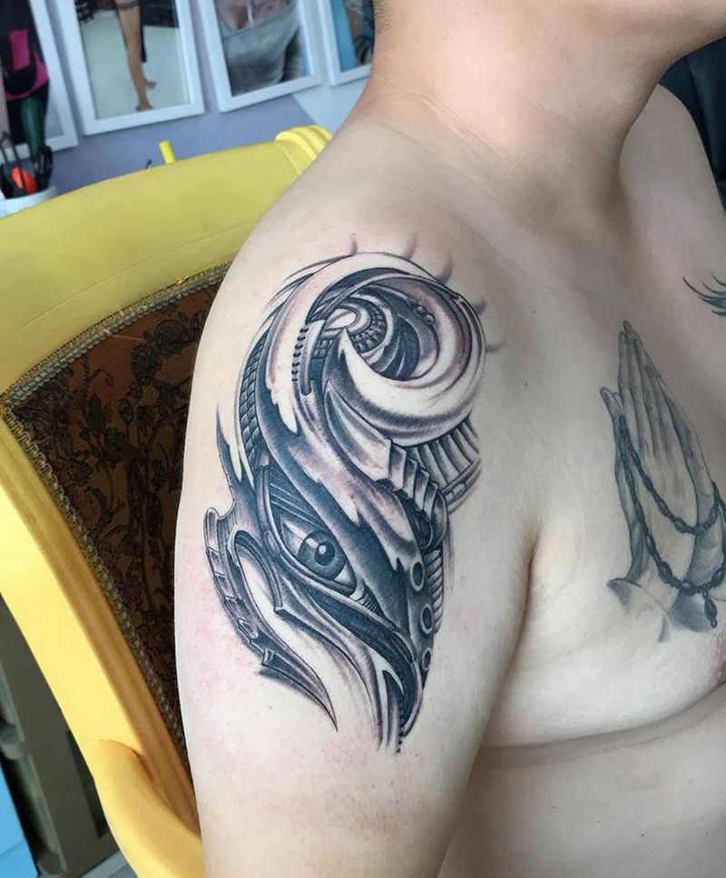 生物机械纹身图片_手臂欧美写实纹身图案