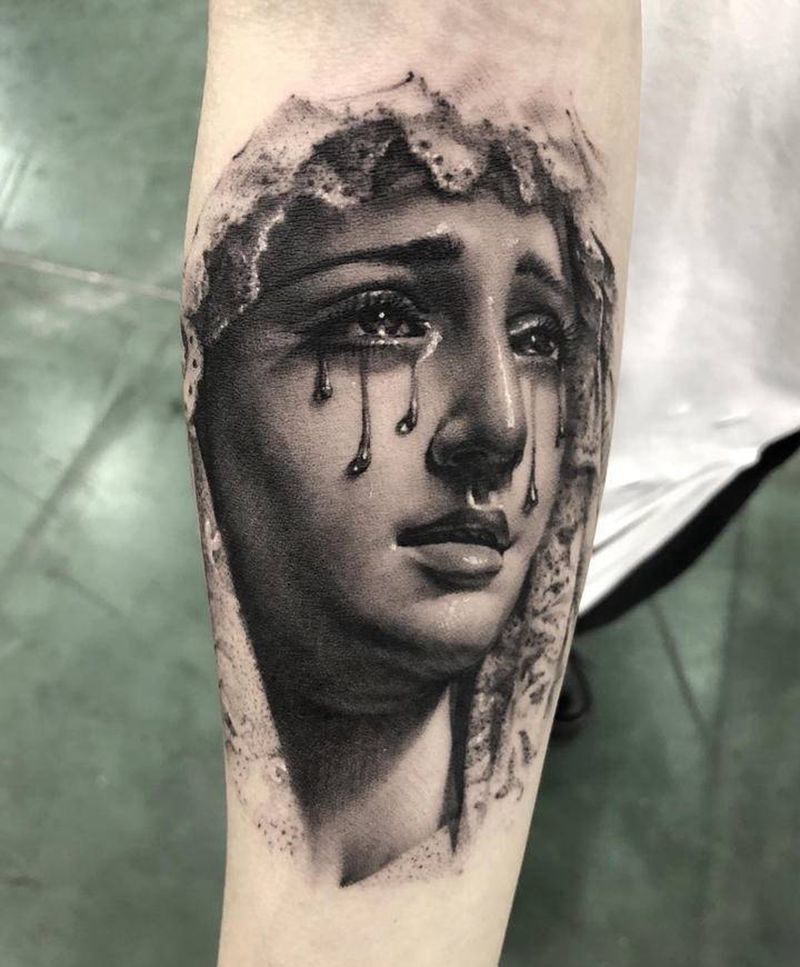 圣母纹身图片_手臂欧美写实纹身图案