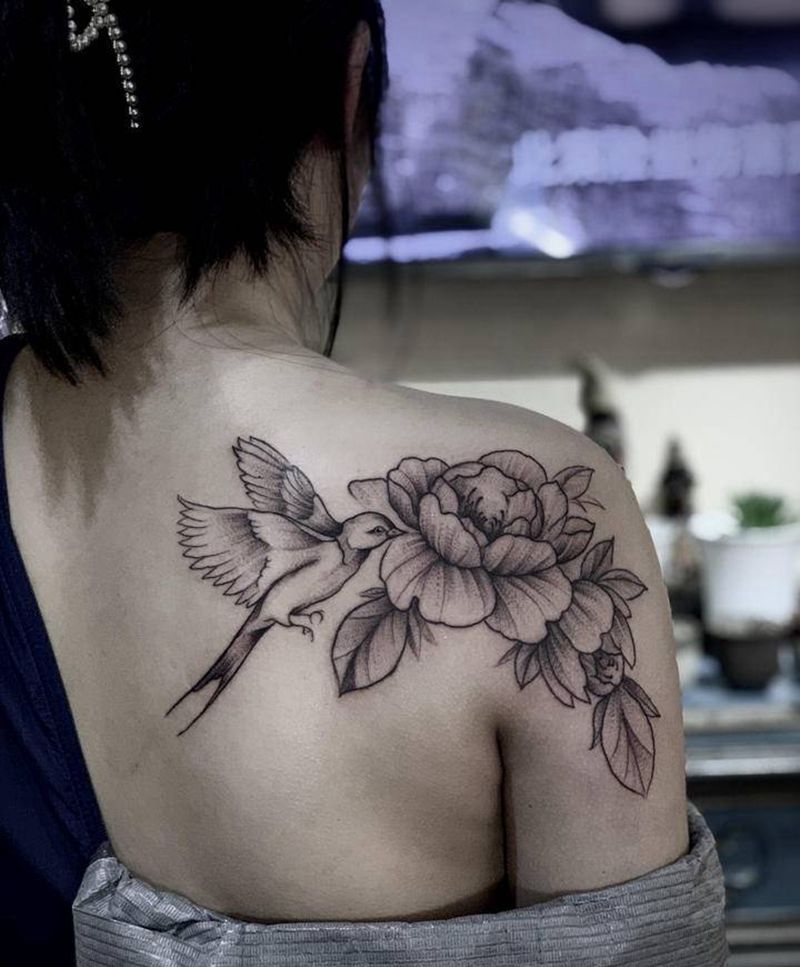 素花纹身图片_肩部纹身图案