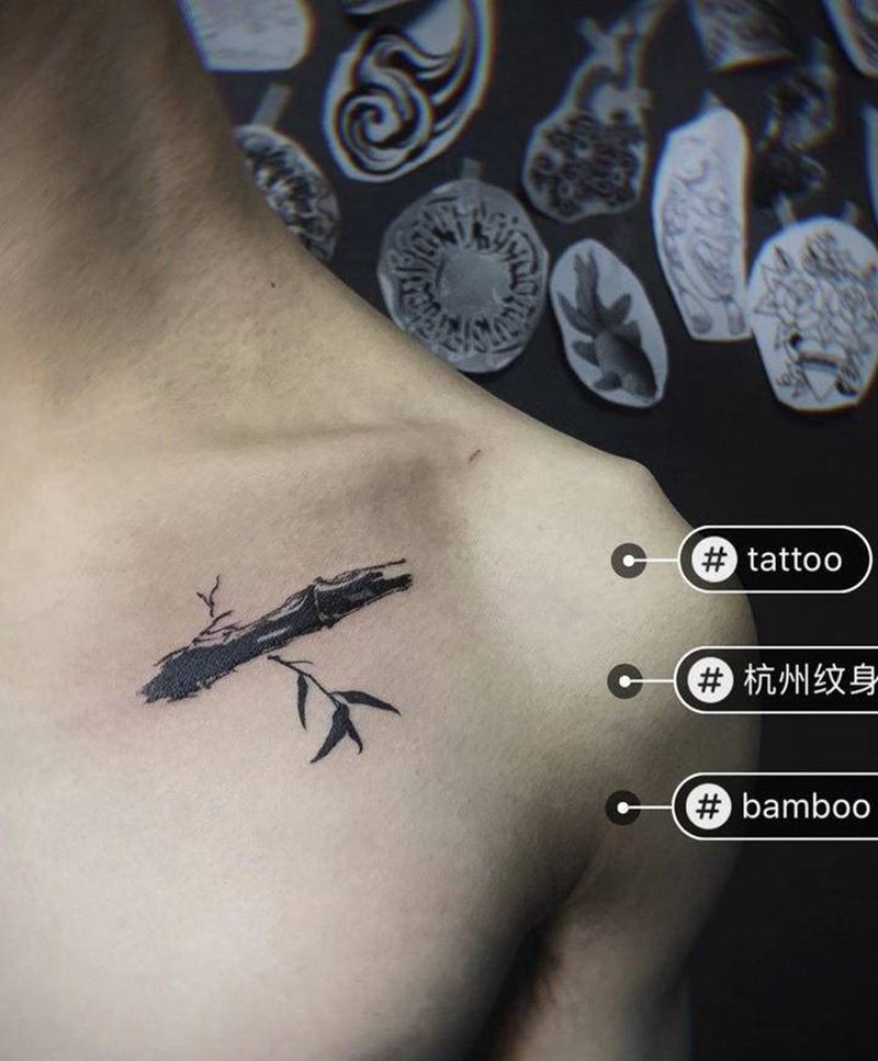 竹纹身图片_胸部纹身图案