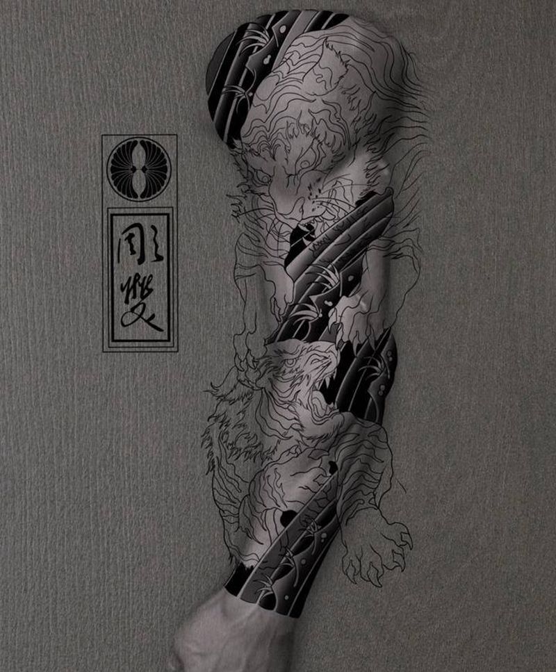 日本老传统花臂手稿纹身图片_老传统纹身图案