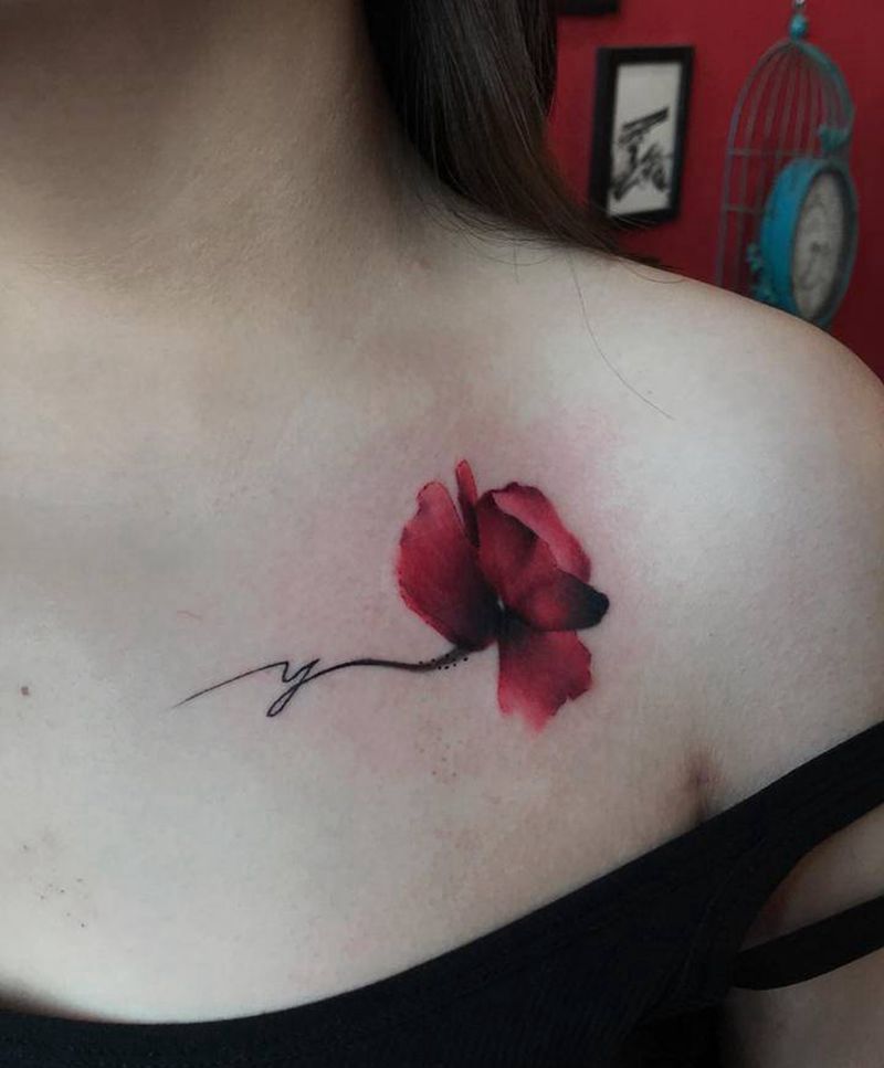 罂粟纹身图片_水彩纹身图案