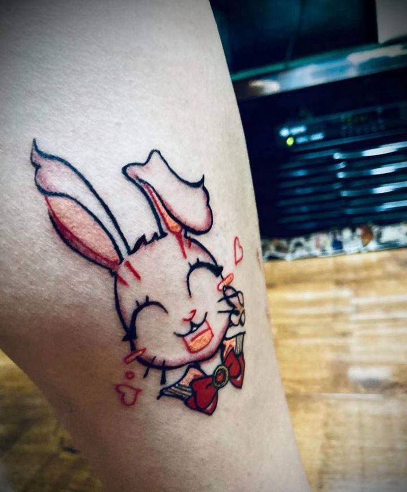 小白兔，白又白纹身图片_腿部纹身图案