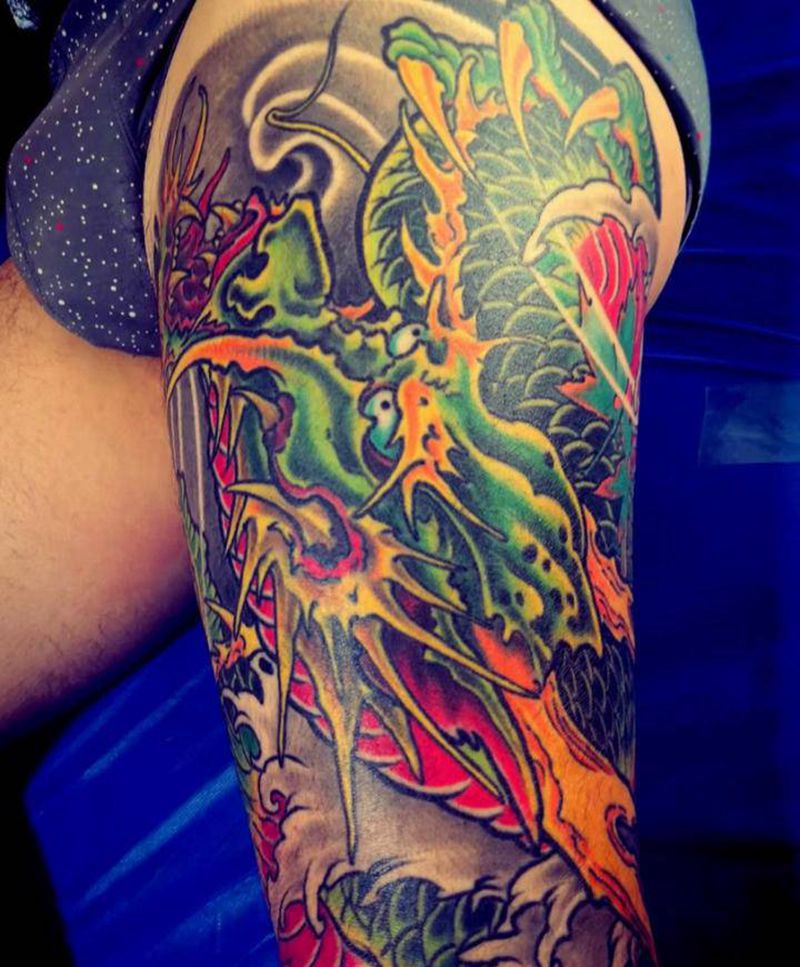 花腿纹身图片_腿部老传统纹身图案