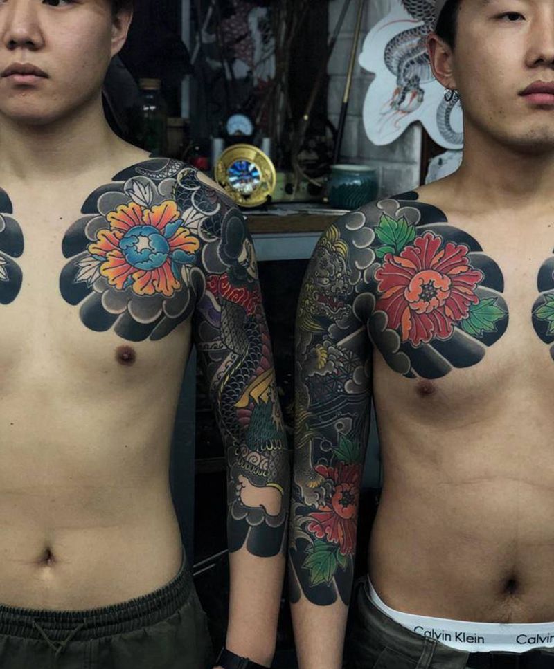 半甲花臂纹身图片_老传统纹身图案