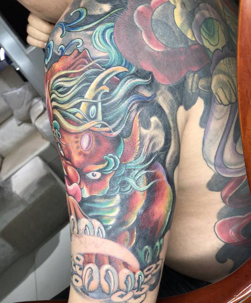 强力遮盖，貔貅纹身纹身图片_胸部手臂新传统遮盖纹身貔貅纹身纹身图案