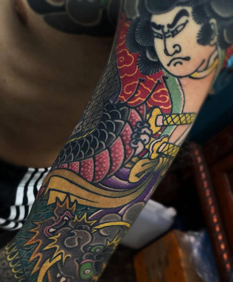 花臂纹身图片_老传统纹身图案