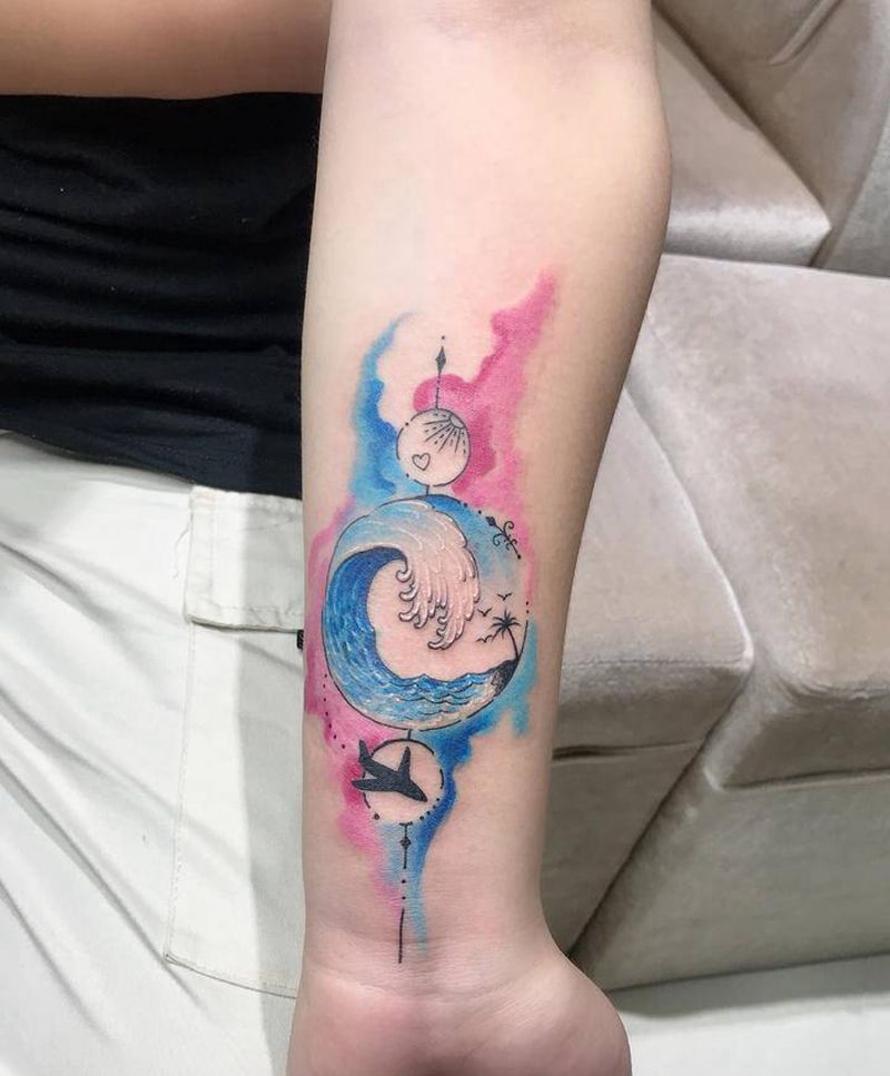 水彩点刺纹身图片_手臂点刺水彩小清新纹身图案