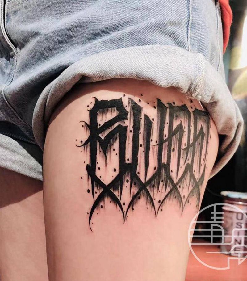 花体字纹身图片_腿部花体字纹身图案