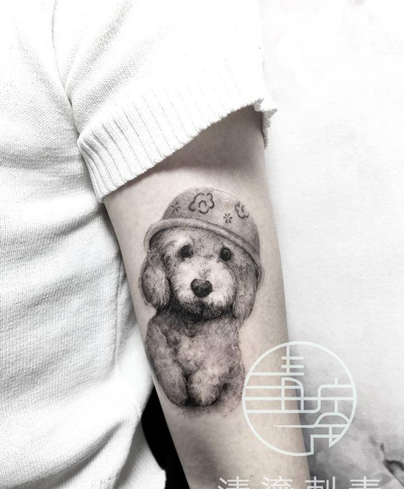 狗狗纹身图片_手臂欧美写实纹身图案
